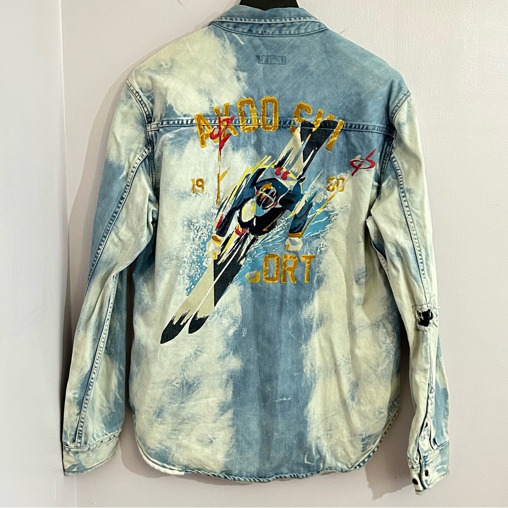 Akoo Ski wear artistic handmade denim jacket XL